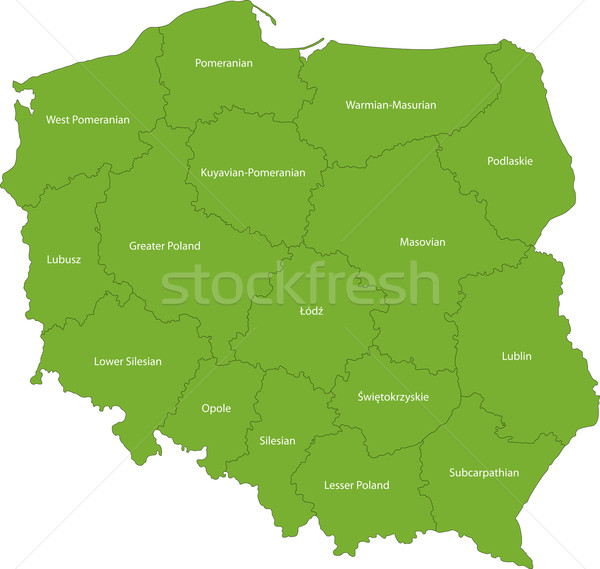 Zöld Lengyelország térkép adminisztratív köztársaság város Stock fotó © Volina