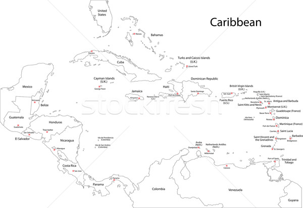Skicc Karib térkép országok fővárosok diagram Stock fotó © Volina