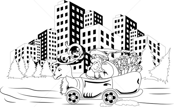 Mos craciun conducere maşină Crăciun Cadouri ilustrare Imagine de stoc © Volina