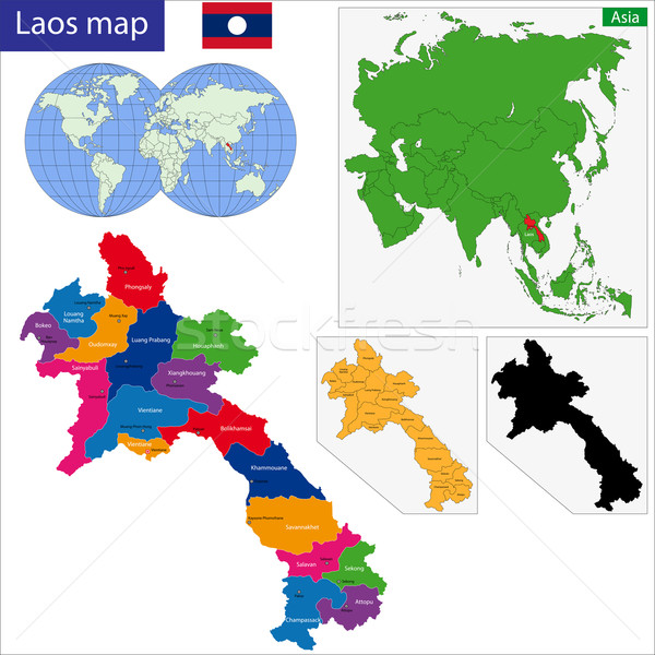 Laosz térkép emberek demokratikus köztársaság fővárosok Stock fotó © Volina