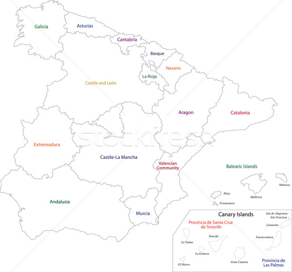 Stockfoto: Schets · Spanje · kaart · administratief · koninkrijk · stad