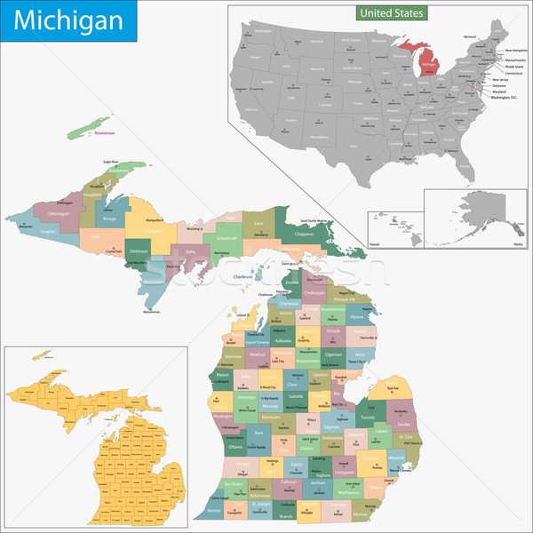 Michigan hartă ilustrare SUA Detroit Washington Imagine de stoc © Volina