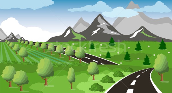 Primăvară vară rutier munte ilustrare desen animat Imagine de stoc © Volina