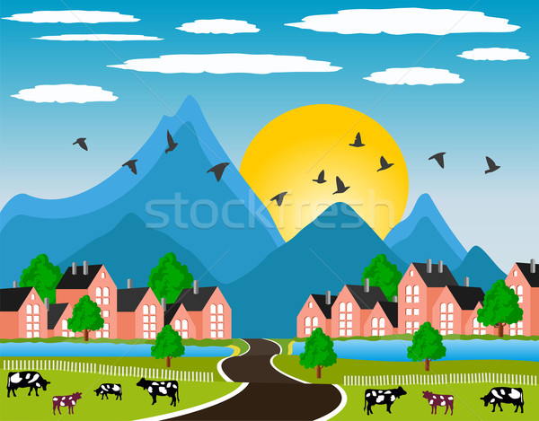 Rural landscape with small town in mountain Stock photo © Volina