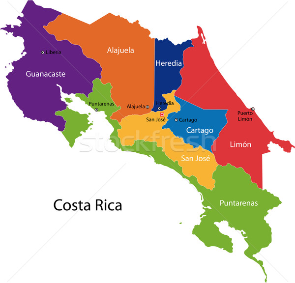 Stock fotó: Costa · Rica · térkép · köztársaság · város · szín · diagram