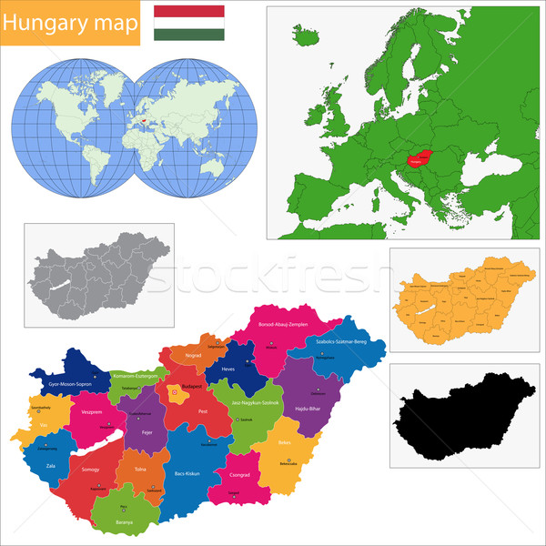 Magyarország térkép adminisztratív köztársaság háttér diagram Stock fotó © Volina