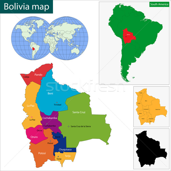 Bolívia mapa colorido regiões cidades projeto Foto stock © Volina
