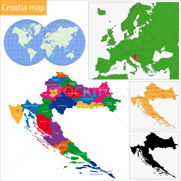 克羅地亞 地圖 行政 共和國 側影 國家 商業照片 © Volina