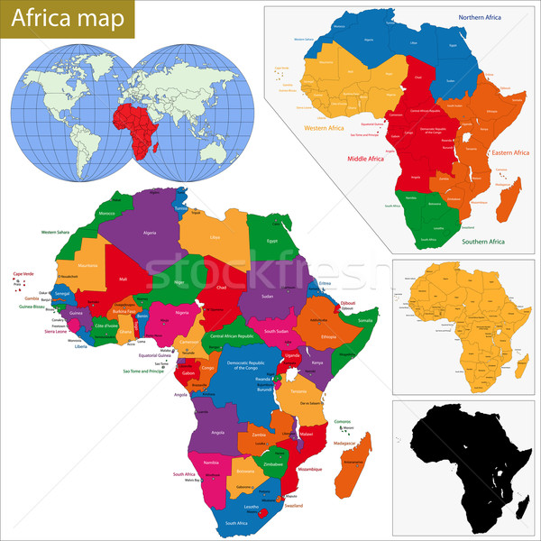 Foto stock: África · mapa · colorido · países · cidade · mundo