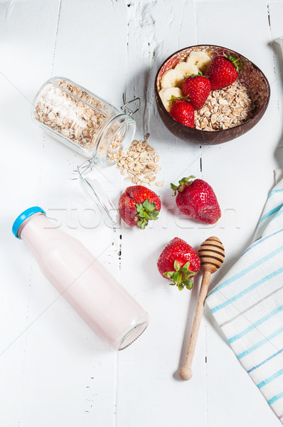 Healthy breakfast with cereals, yogurt and strawberry Stock photo © voloshin311