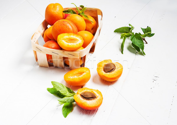 Stock fotó: Kosár · fehér · fa · gyümölcs · nyár · narancs
