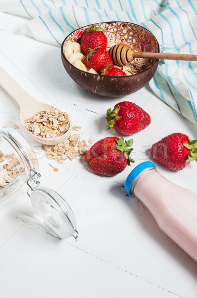 Healthy breakfast with cereals, yogurt and strawberry Stock photo © voloshin311