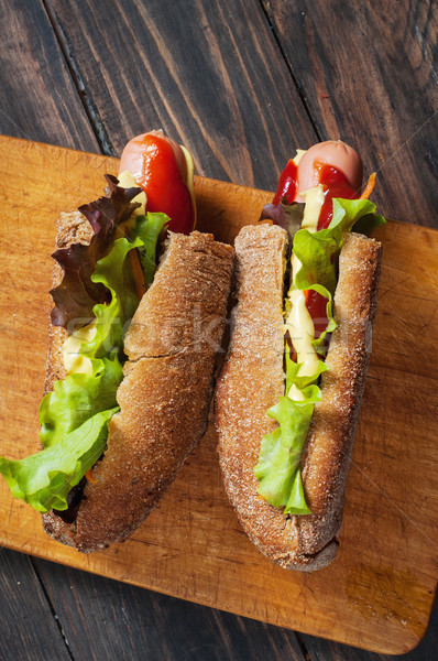 Homemade Hot Dog on rustic wooden background Stock photo © voloshin311