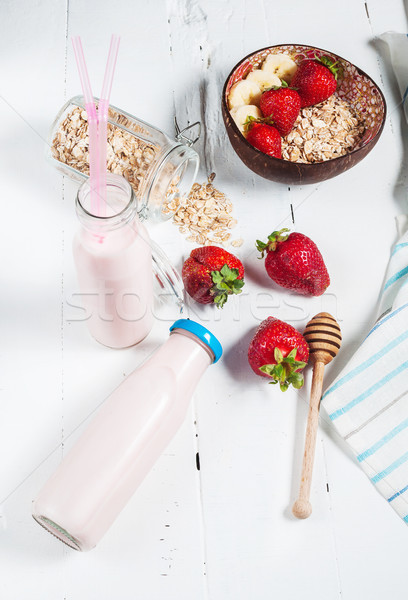 Healthy breakfast with cereals, yogurt and strawberry Stock photo © voloshin311