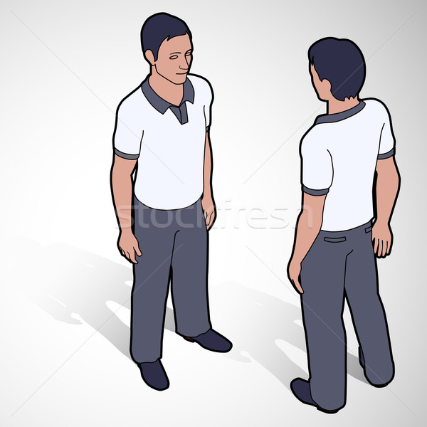 Isometric man in polo shirt front and back poses Stock photo © VolsKinvols