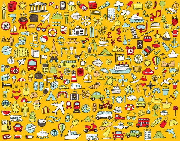 Big doodled travel and tourism icons collection Stock photo © VOOK