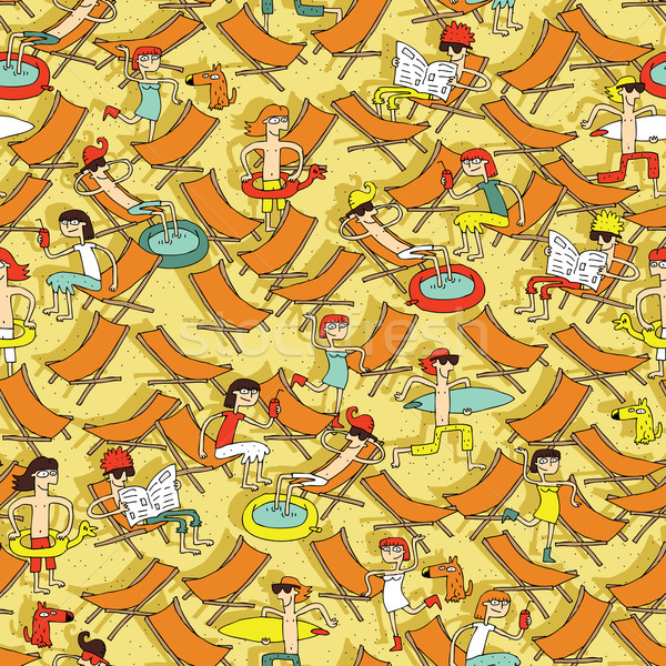 Plage jeunes pont chaises illustration [[stock_photo]] © VOOK