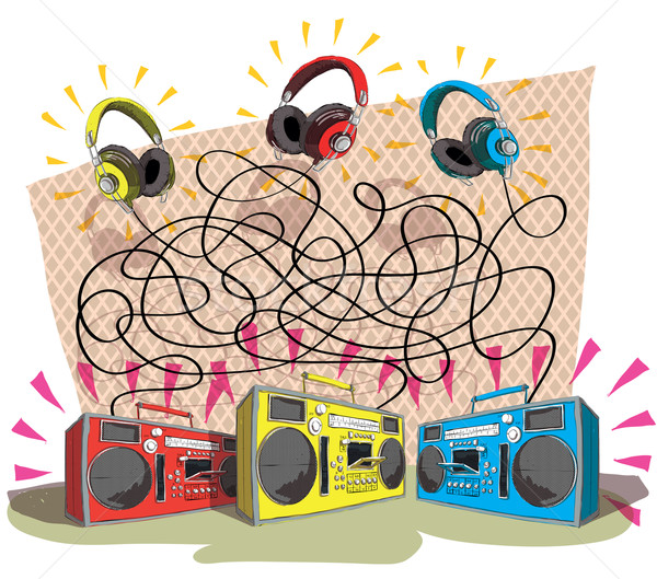 Auriculares laberinto juego ninos dibujado a mano ilustración Foto stock © VOOK