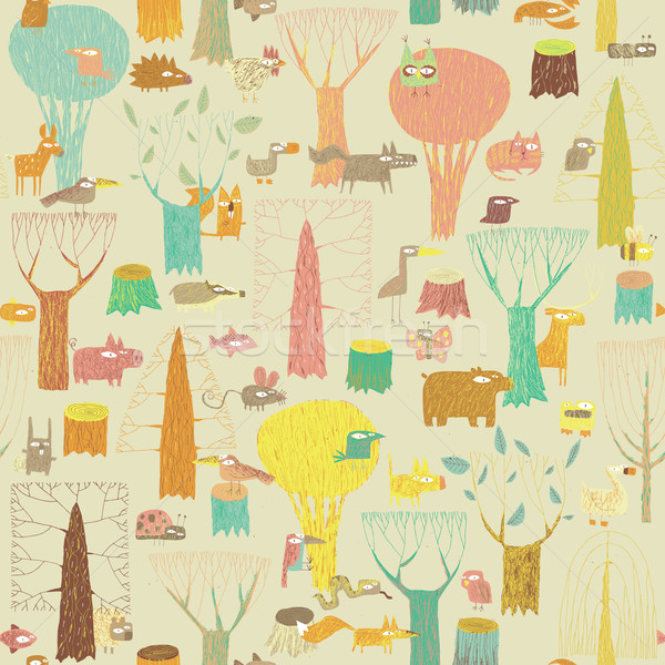 Grunge Woodland Animals seamless pattern Stock photo © VOOK