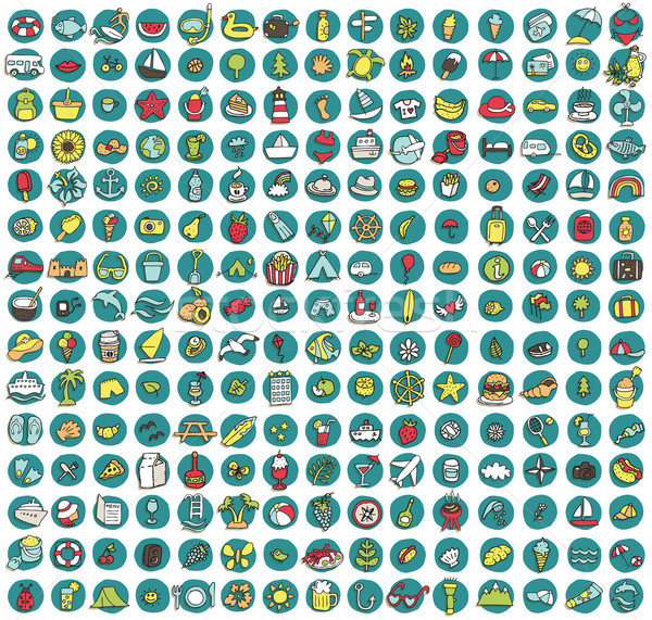 Collection of 225 summer and holiday doodled icons Stock photo © VOOK