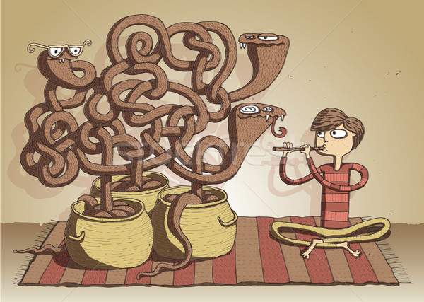 Cobra Schlangen Labyrinth Spiel Hand gezeichnet Illustration Stock foto © VOOK