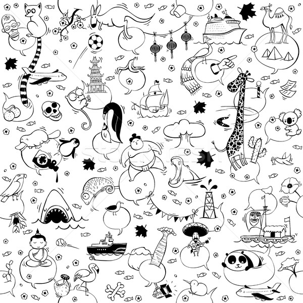 Stock photo: Around the World seamless pattern in black and white