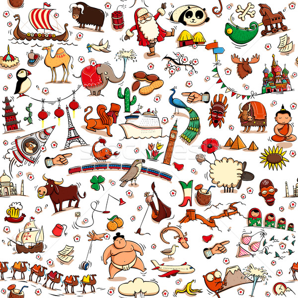 Around the World seamless pattern in colors on white background Stock photo © VOOK