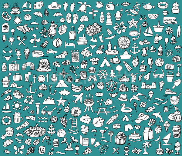 Big doodled summer and holidays icons collection Stock photo © VOOK