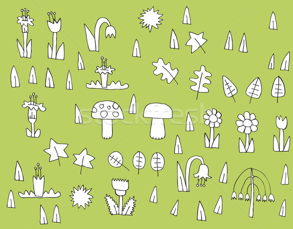 Desenho animado vegetação coleção preto e branco verde elementos Foto stock © VOOK
