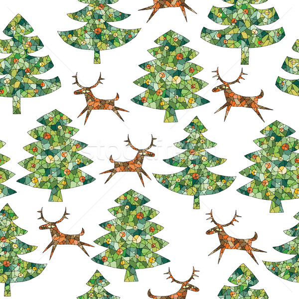 Foto stock: Mosaico · Navidad · árboles · forestales · reno