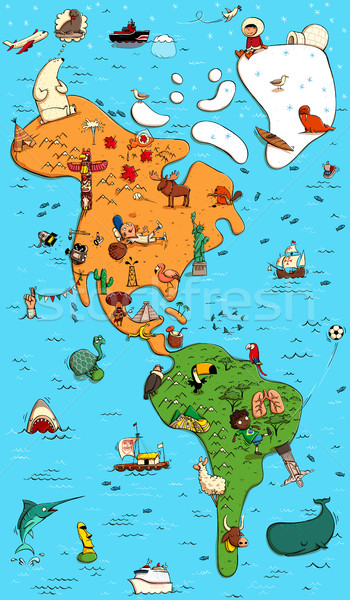 Illustrated Colorfull Map of North and South America Stock photo © VOOK