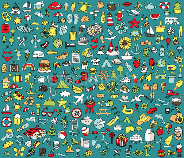 Big doodled summer and holidays icons collection Stock photo © VOOK