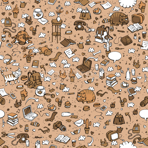 Technological Everyday Objects seamless pattern in three colors Stock photo © VOOK
