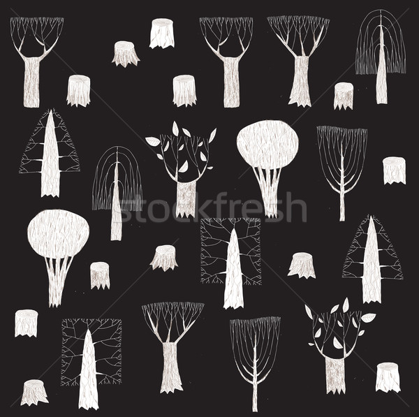 Big Grunge Trees Collection in black and white, with grey textur Stock photo © VOOK