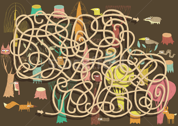 Animals Maze Game. Solution in hidden layer! Stock photo © VOOK