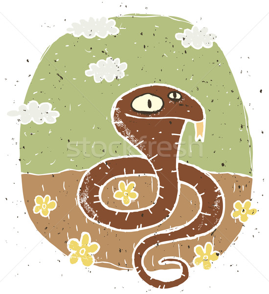 Hand gezeichnet Grunge Illustration cute cobra Blumen Stock foto © VOOK