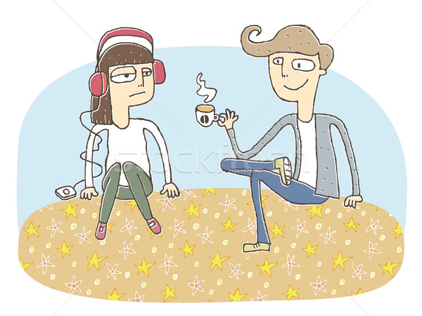 Small vignette illustration of a flirting couple Stock photo © VOOK