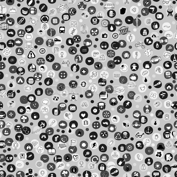 Icons and circles seamless pattern in grey Stock photo © VOOK