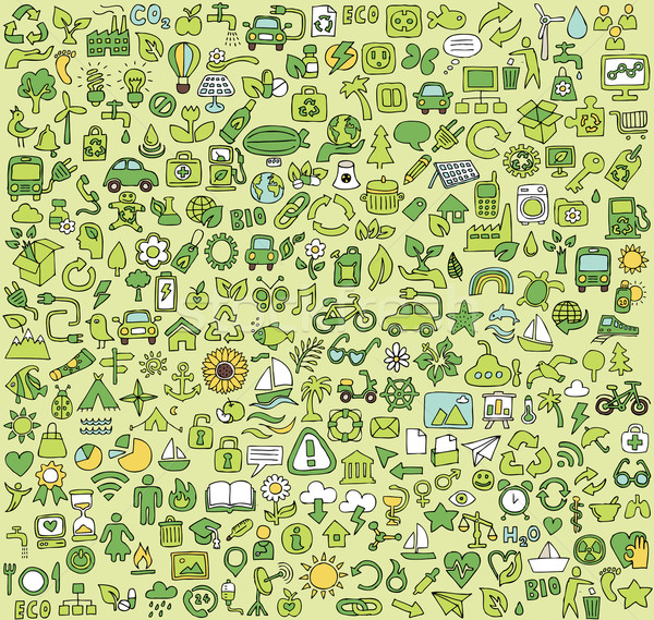 Big doodled ECOLOGY icons collection Stock photo © VOOK