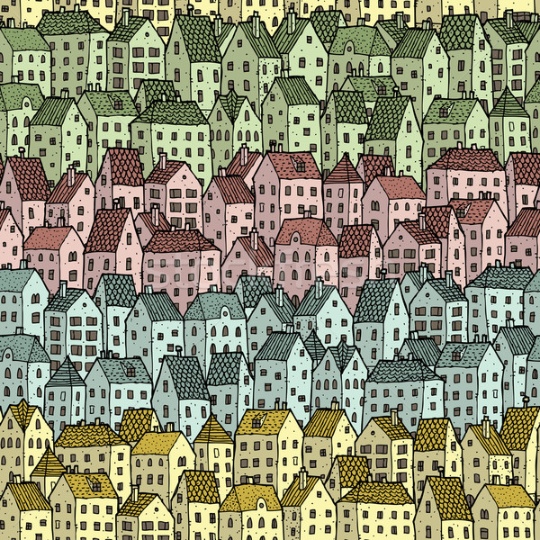 Stock photo: Rainbow City seamless pattern