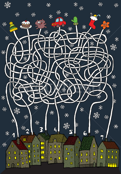 Foto d'archivio: Natale · labirinto · gioco · bambini · illustrazione · eps8