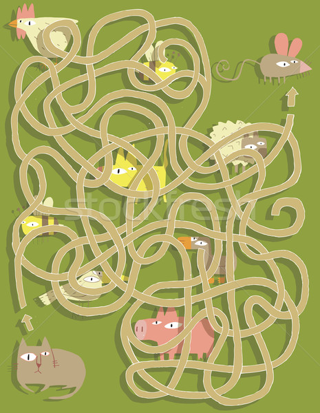 Cat and Mouse Maze Game. Solution in hidden layer! Stock photo © VOOK