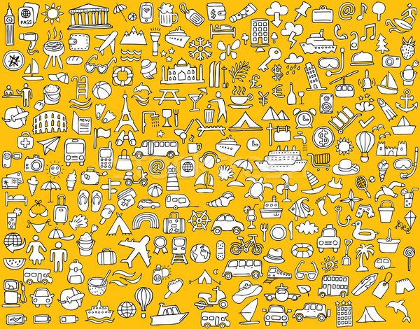 Big doodled travel and tourism icons collection Stock photo © VOOK