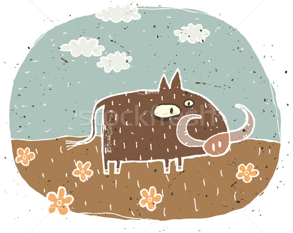 Hand drawn grunge illustration of cute warthog on background wit Stock photo © VOOK