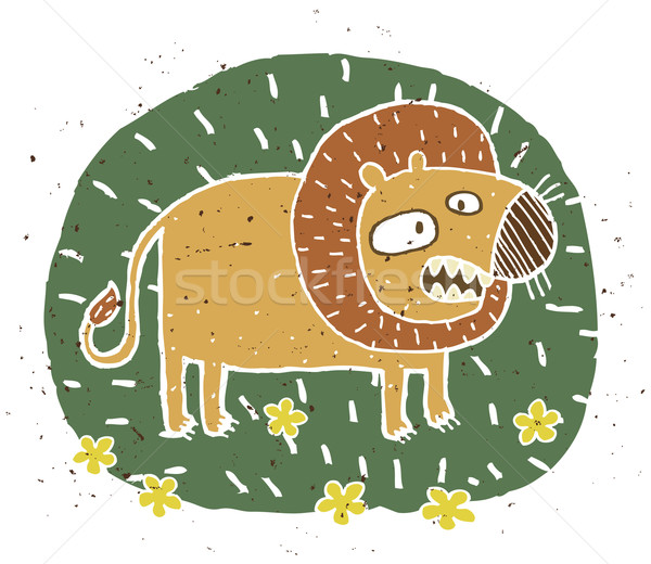 Grunge ilustracja cute lew kwiatowy Zdjęcia stock © VOOK