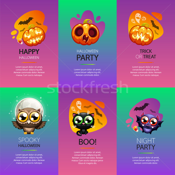 Foto stock: Halloween · saudação · cartões · vibrante · conjunto · vertical
