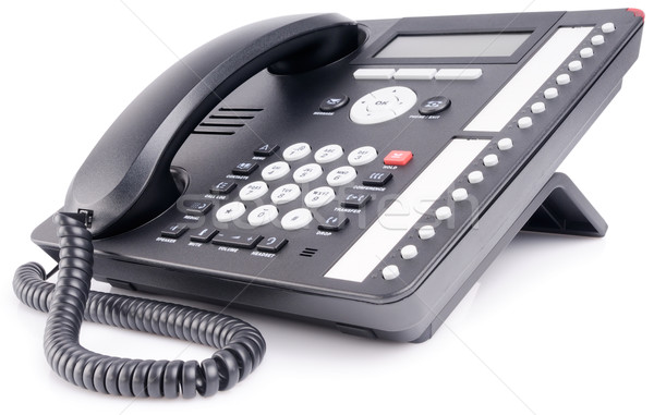 Stockfoto: Kantoor · telefoon · ip · ingesteld · witte · technologie