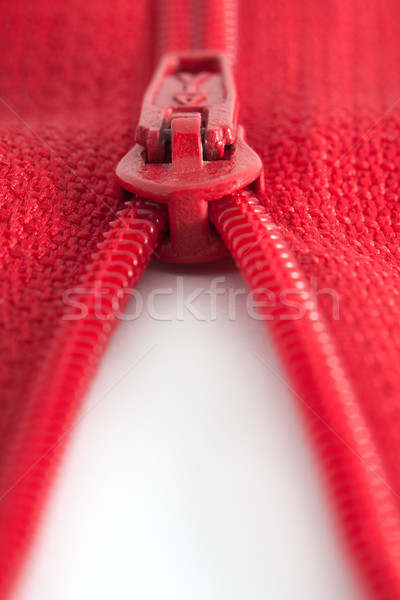 Foto stock: Abrir · vermelho · zíper · branco · tecido · mostrar