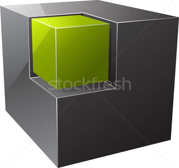 黑色 立方體 光 藝術 框 綠色 商業照片 © vtorous