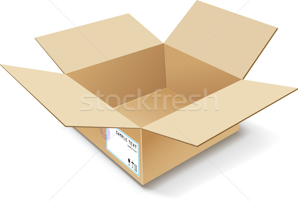 Imagine de stoc: Cutie · de · carton · ştampila · bandă · pachet · recipient · etichetă